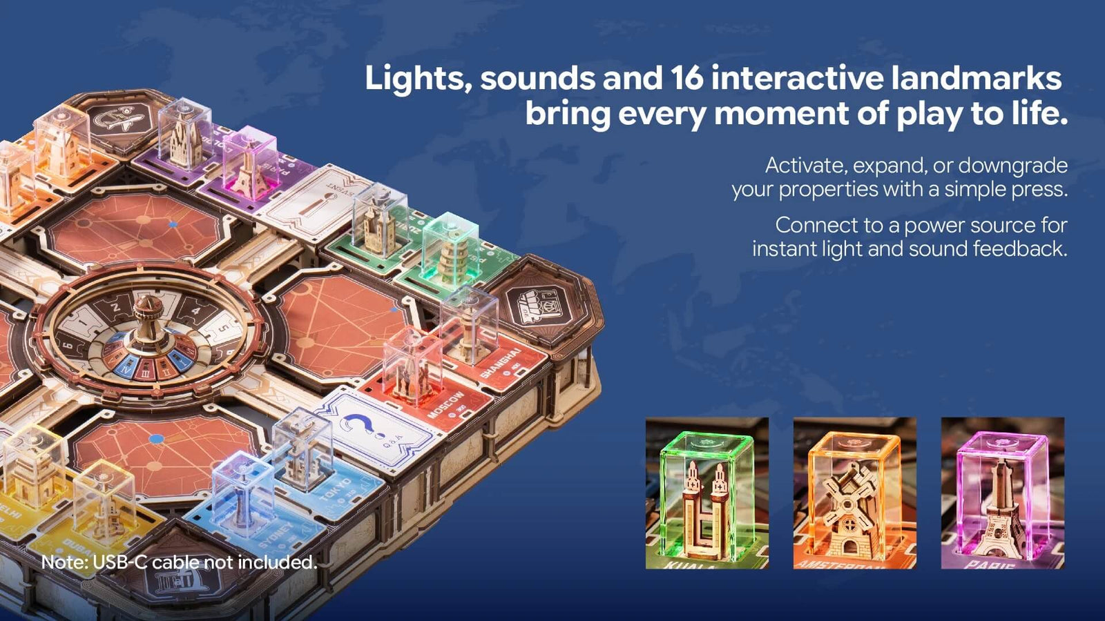 ROKR Fortune Quest EGM01 with 16 illuminated interactive landmarks and responsive light and sound effects.