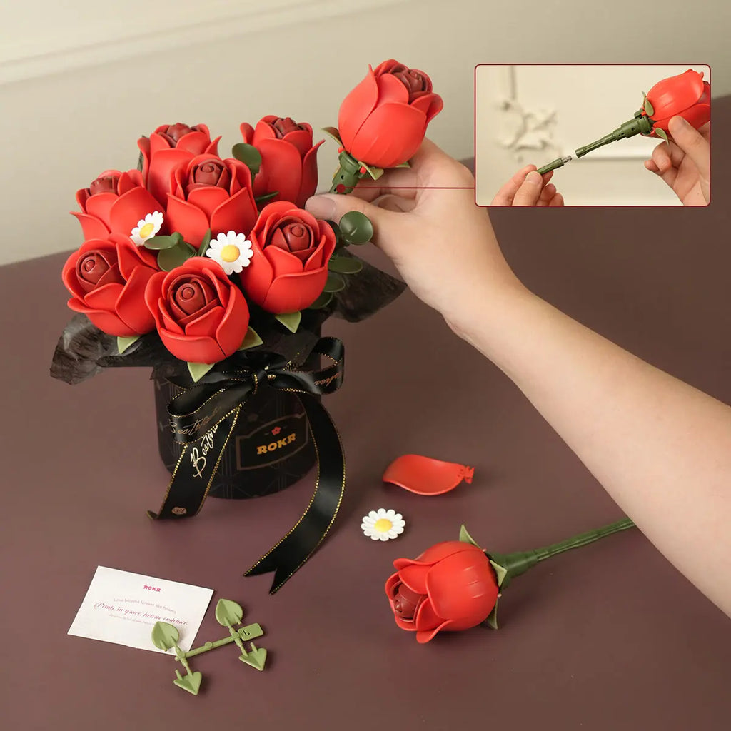 ROKR Red Rose Bouquet DIY 3D Puzzle ROKR