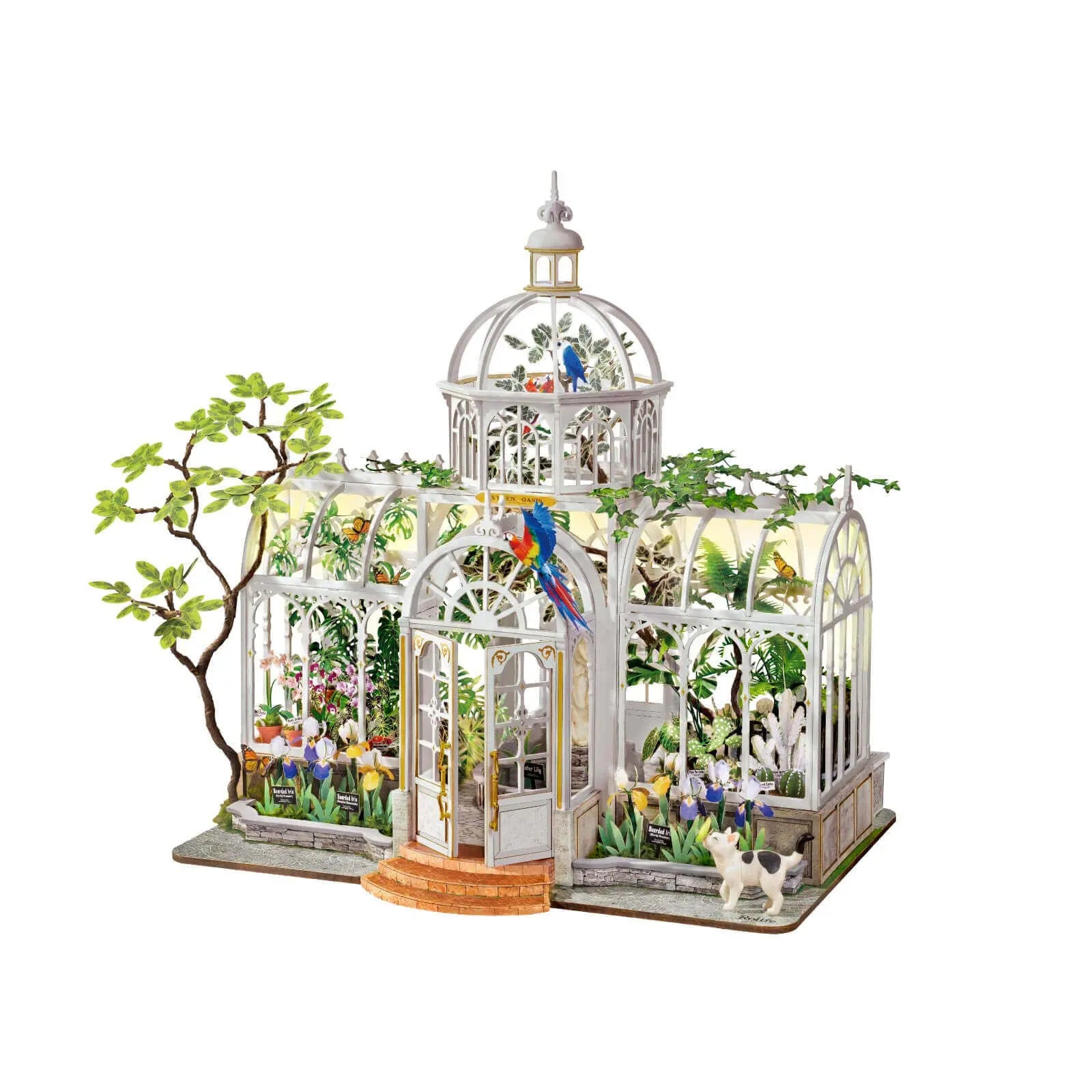 Rolife Oxygen Oasis DH102 completed miniature greenhouse on a white background