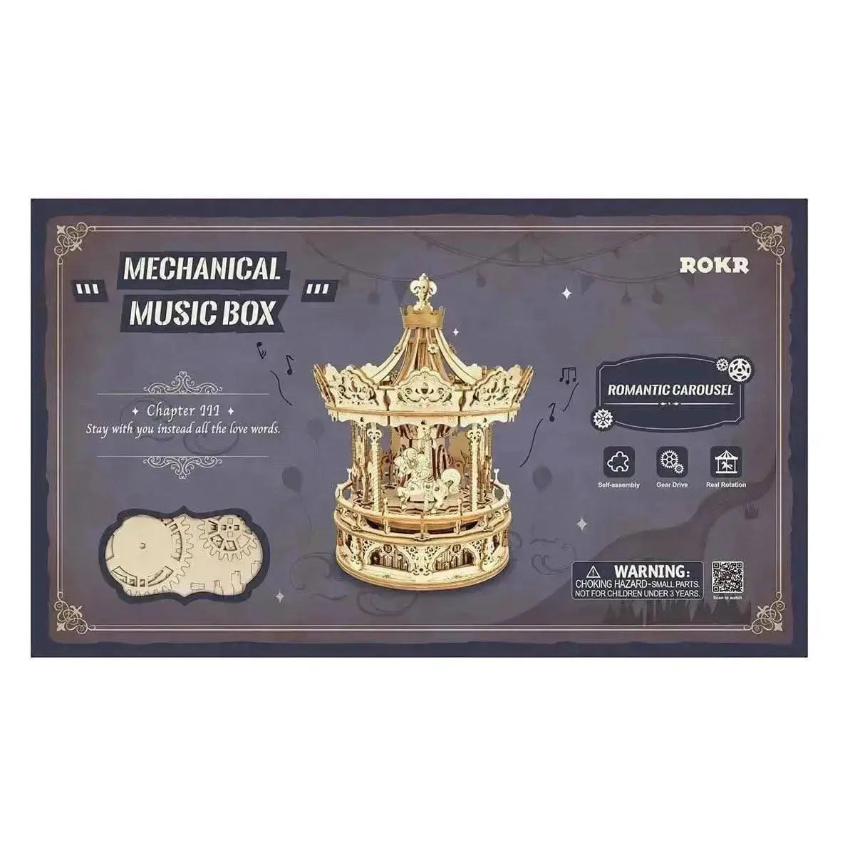 Romantic Carousel Mechanical Music Box 3D Wooden Puzzle - Toys Quiz