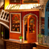 Close-up of the Venetian mask shop entrance inside the Romantic Venice book nook