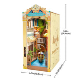 Romantic Venice book nook dimension guide showing the finished model measurements
