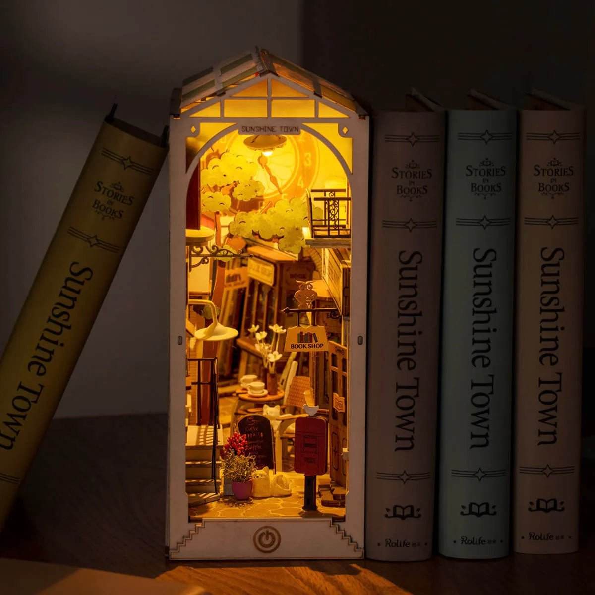 DIY Book Nook featuring a glowing urban street scene - Toys Quiz