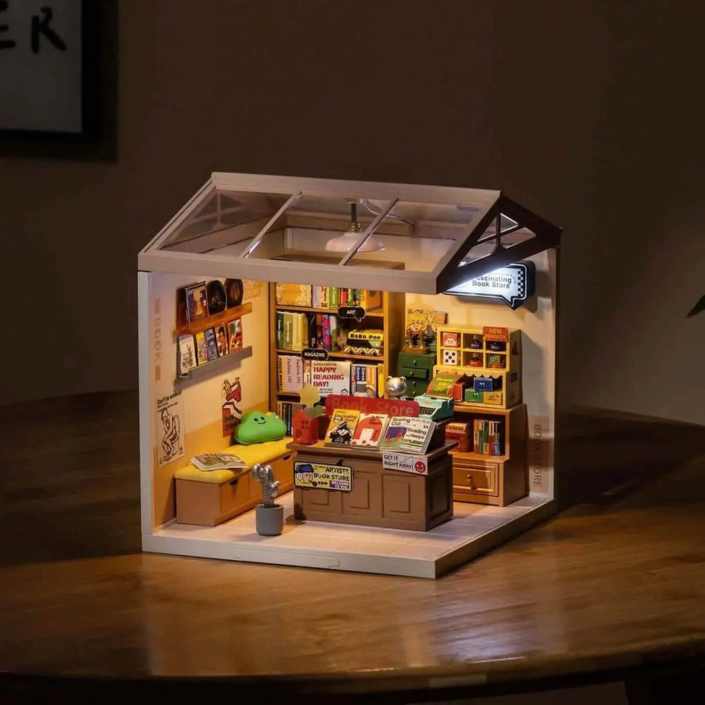 Super Creator Fascinating Book Store Plastic DIY Miniature House Kit - Toys Quiz