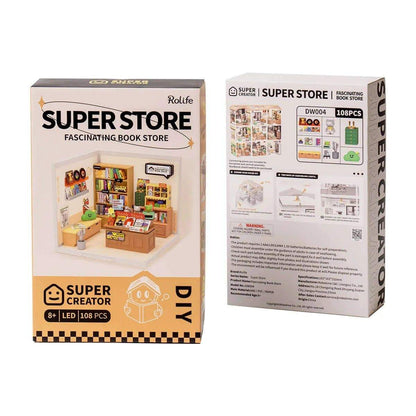 Super Creator Fascinating Book Store Plastic DIY Miniature House Kit - Toys Quiz