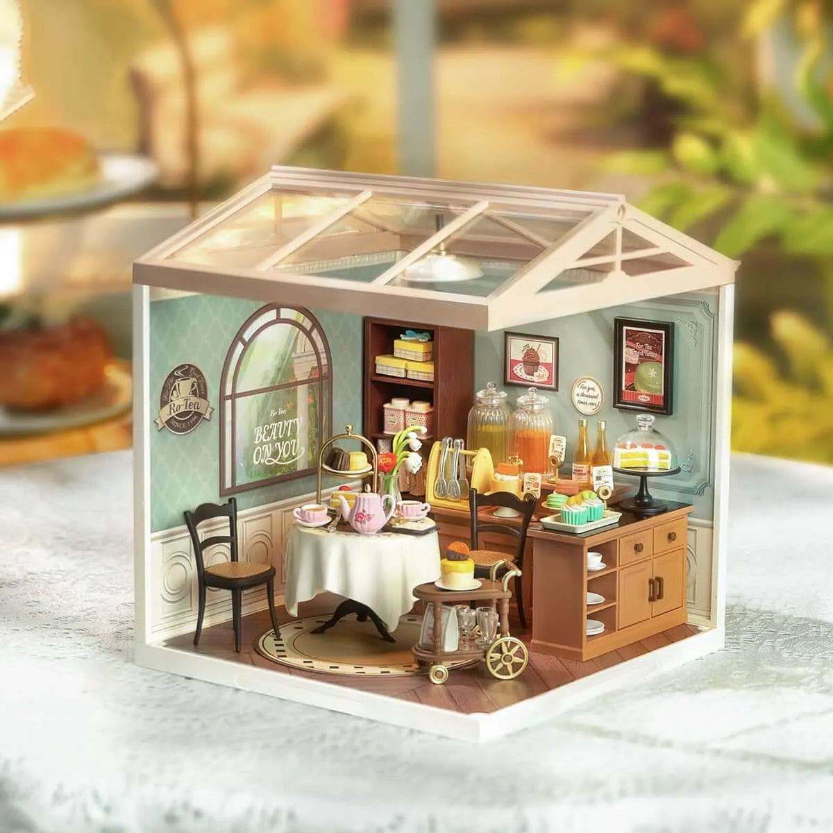 Miniature tea shop interior in DIY Miniature House Kit with detailed décor - Toys Quiz