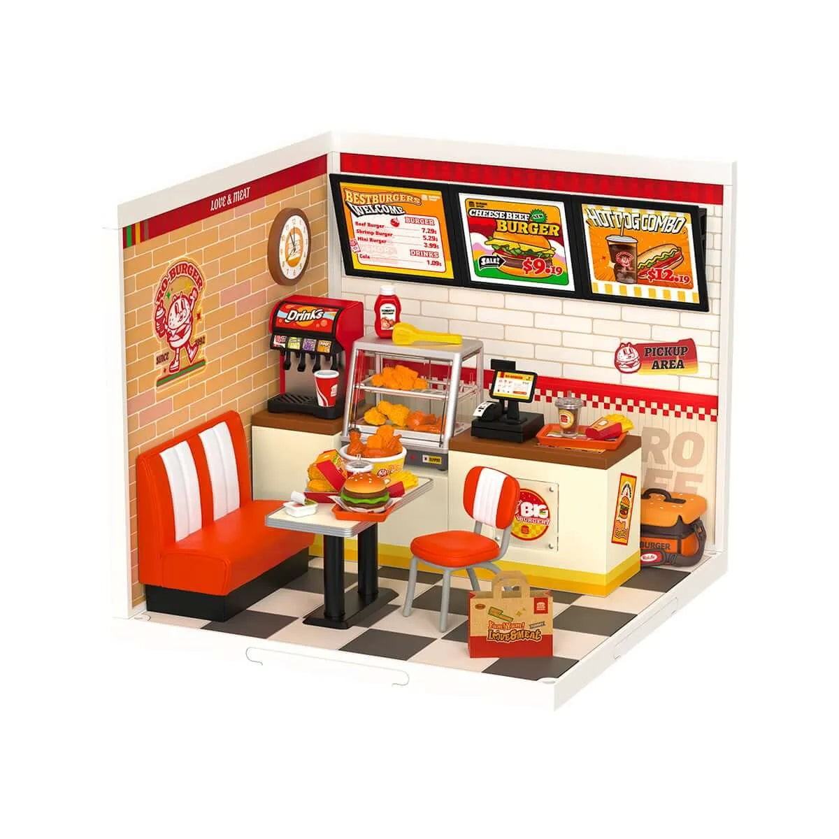 DIY Miniature House Kit – Yum Yum Burgers model with tiny furniture - Toys Quiz